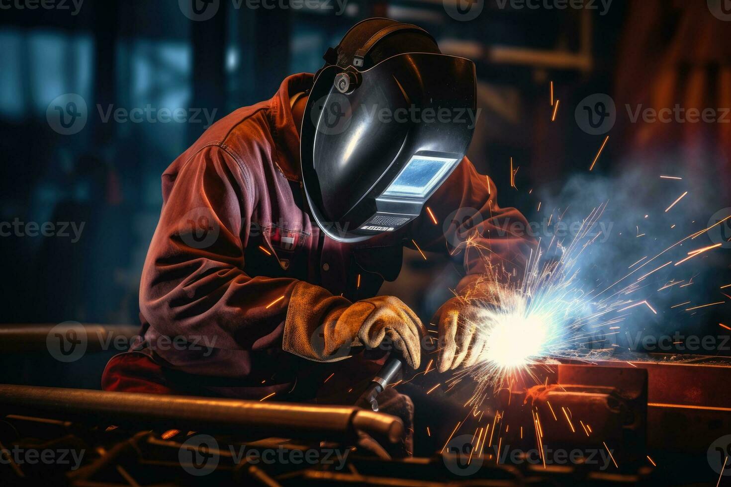Industrial welder with torch in the factory photo