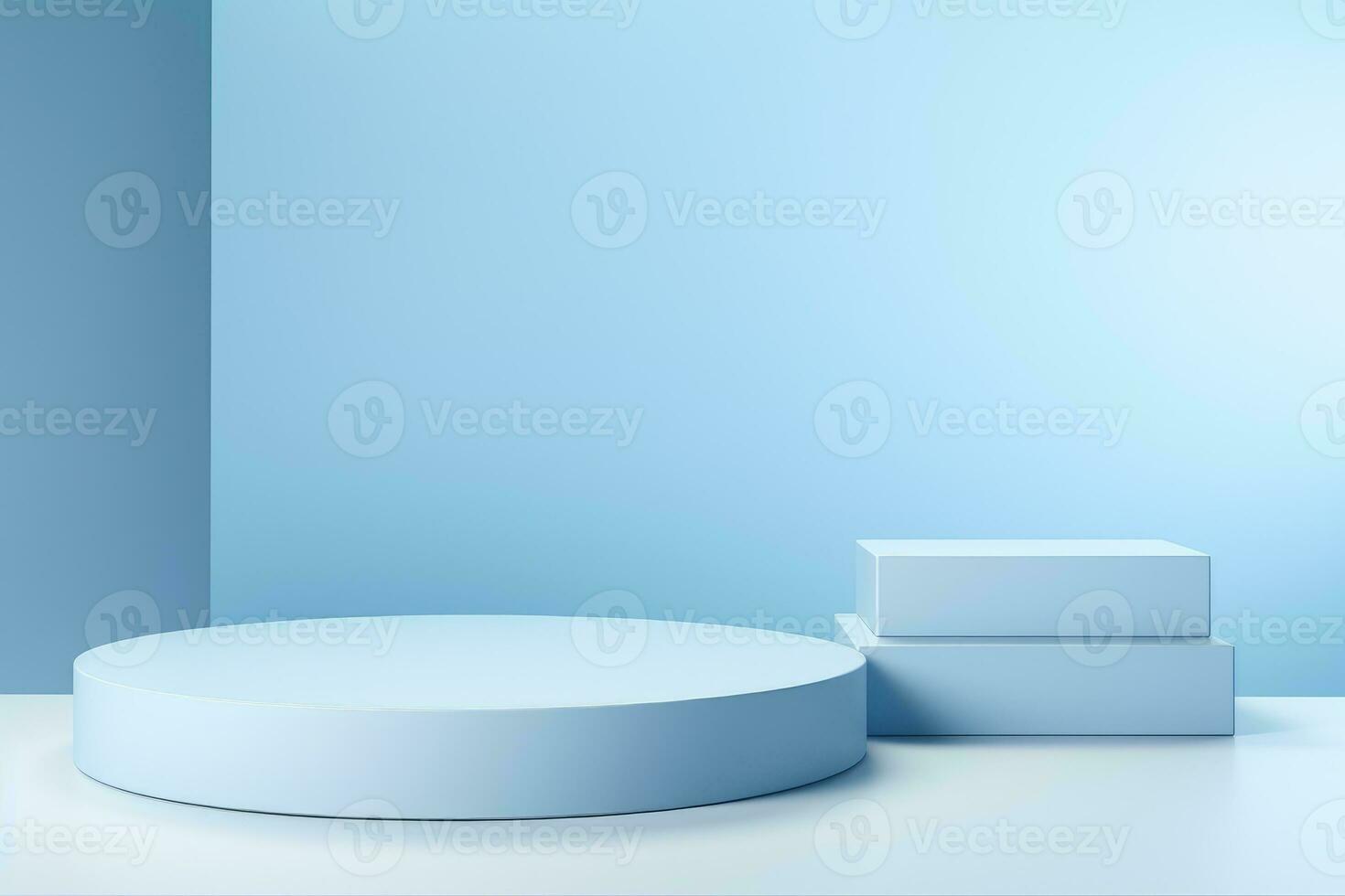 Minimalistic light blue background for product presentation with podiums photo