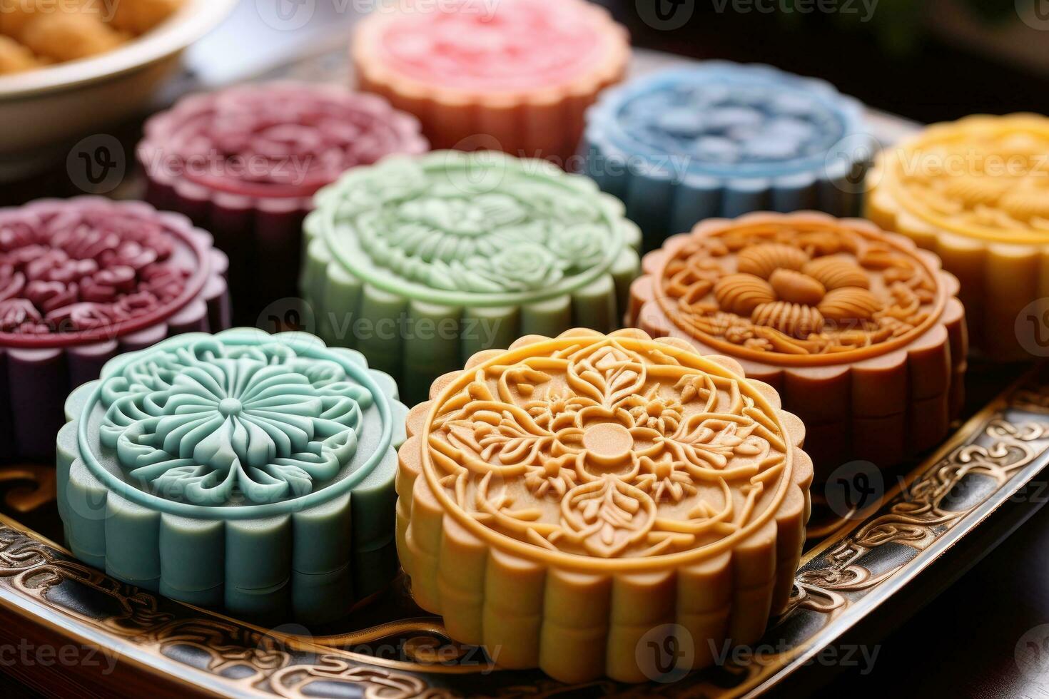 Chinese traditional mooncakes for Mid-Autumn. AI Generative photo