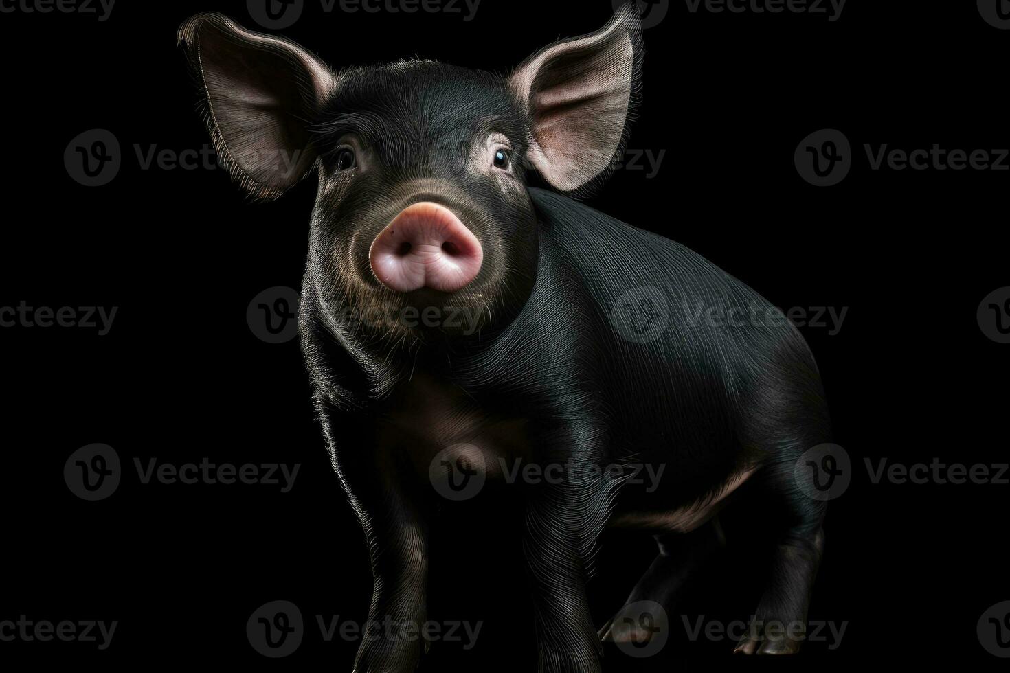 Black Pig on dark background. Generative AI photo