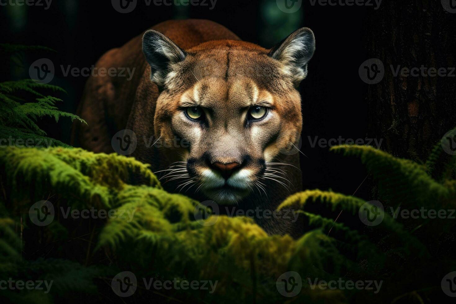 Cougar in the dark forest photo