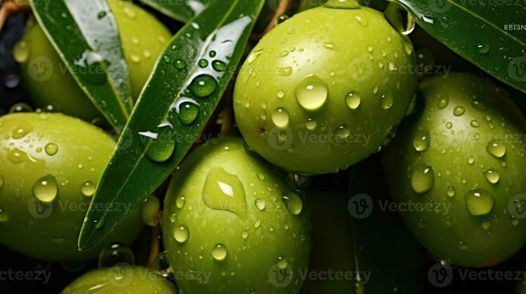 verde aceitunas con gotas de agua foto