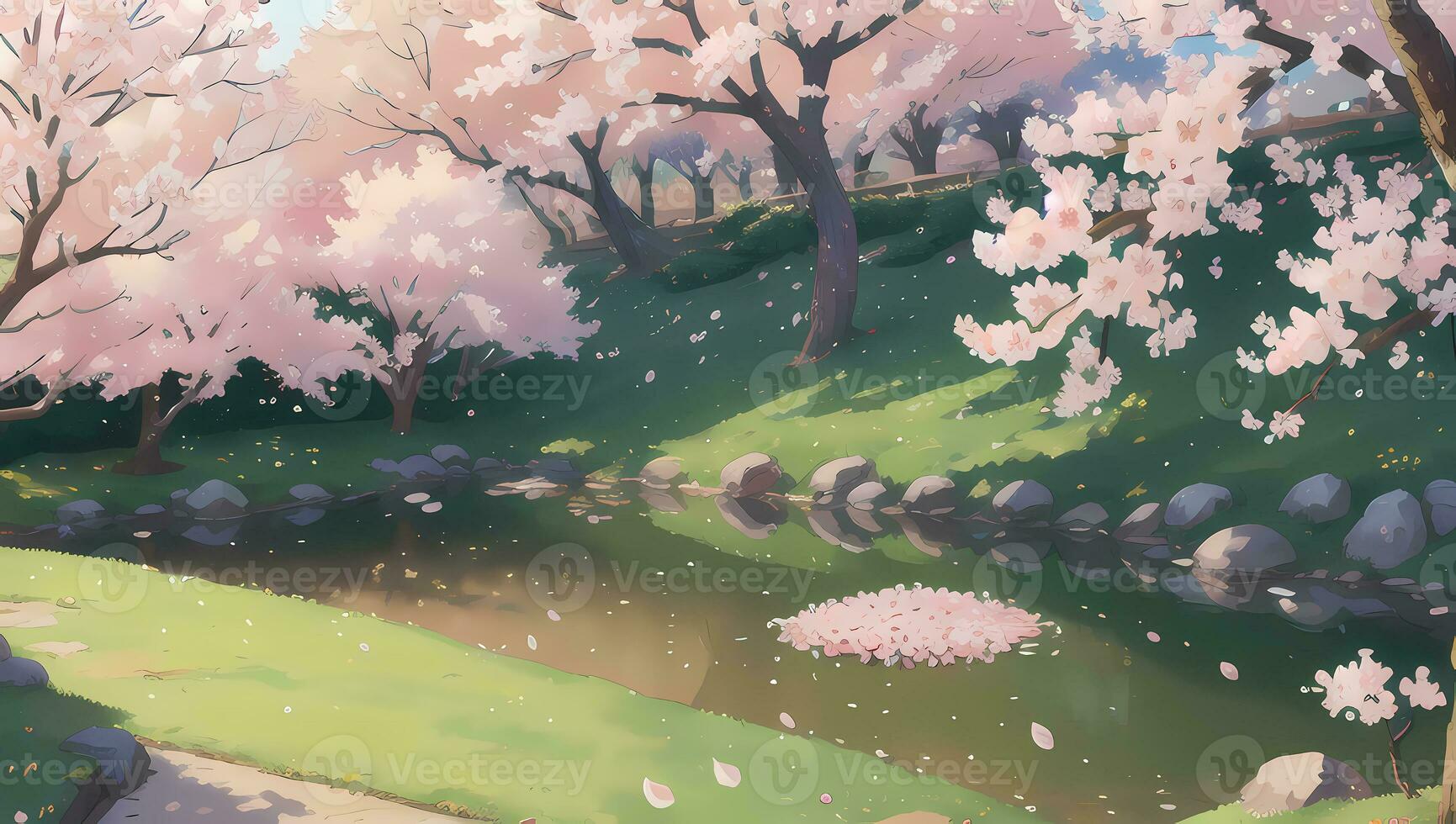 Sakura Garden during Spring Time Visual Novel Anime Manga Background Wallpaper photo