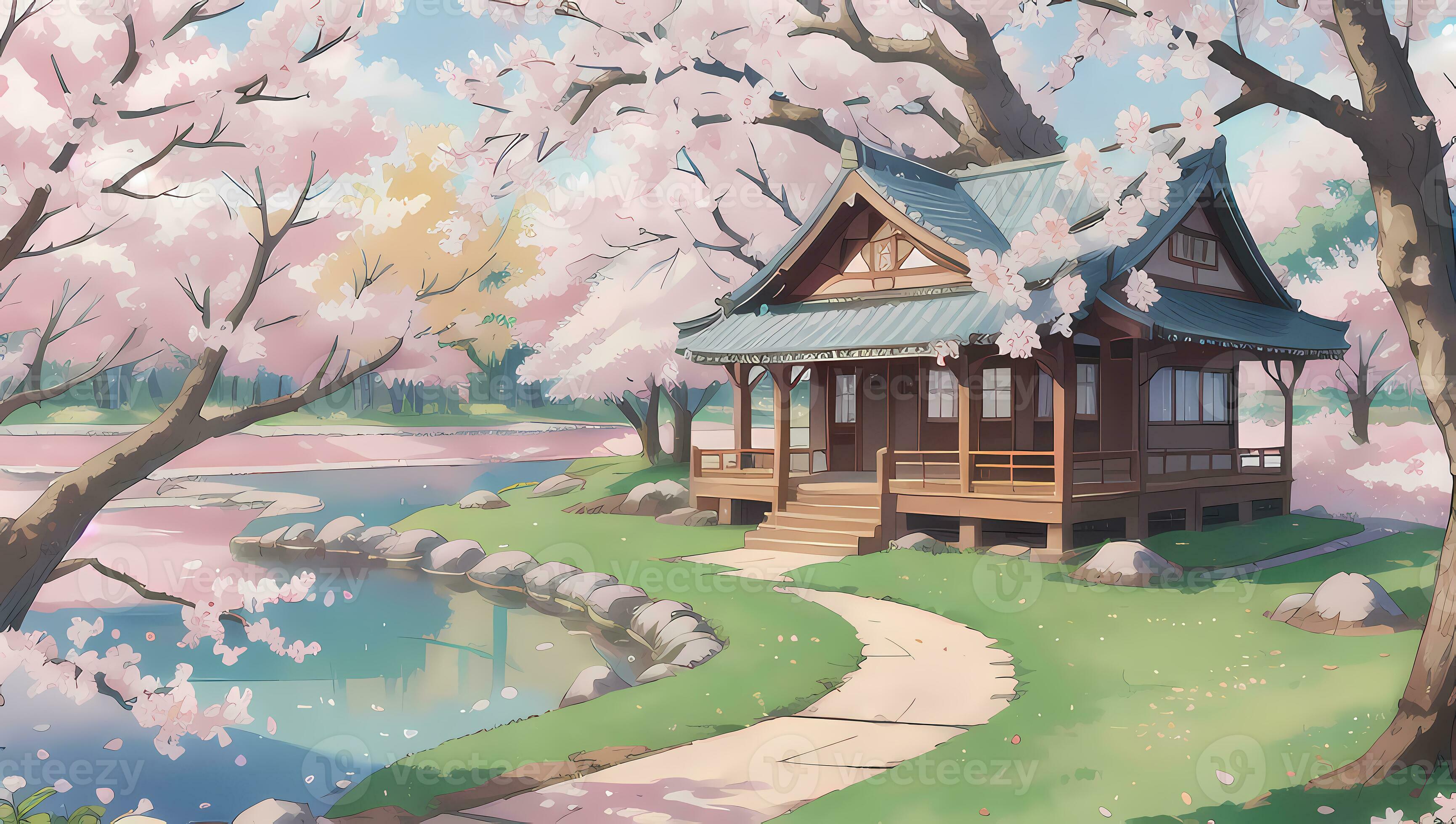 Sakura Garden during Spring Time Visual Novel Anime Manga Background
