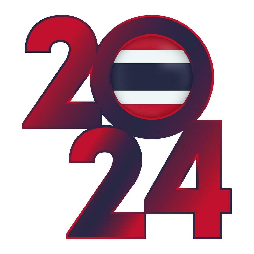 Happy New Year 2024 banner with Thailand flag inside. Vector illustration.