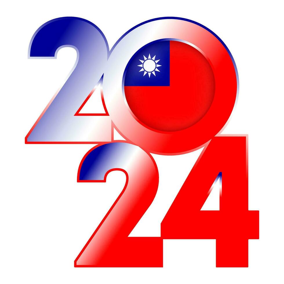 Happy New Year 2024 banner with Taiwan flag inside. Vector illustration.
