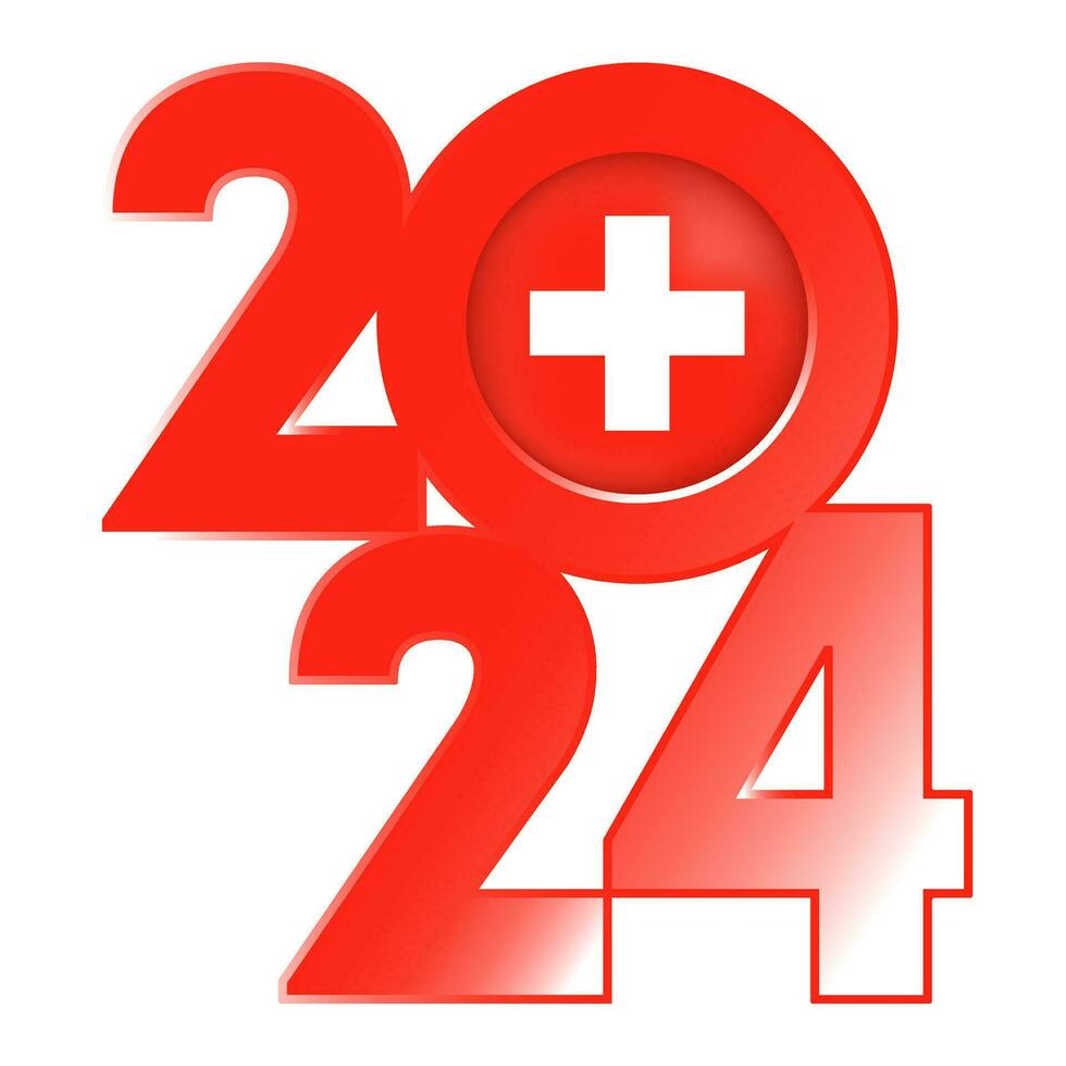 Happy New Year 2024 banner with Switzerland flag inside. Vector illustration.