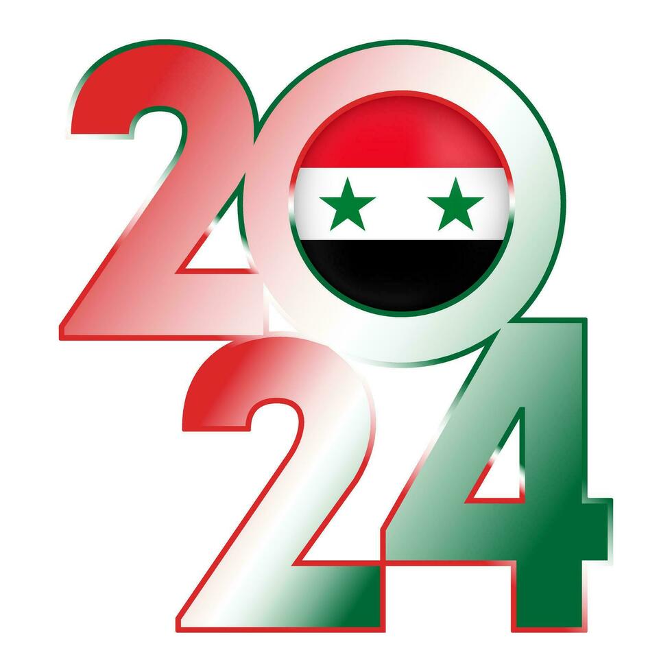 Happy New Year 2024 banner with Syria flag inside. Vector illustration.