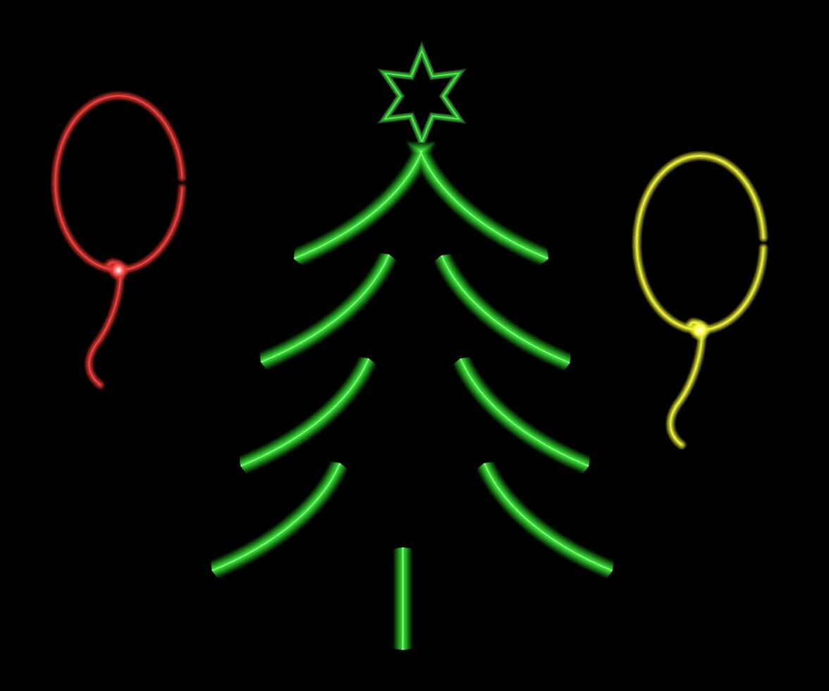 neón Navidad árbol con estrella, brillante icono. neón nuevo año árbol silueta, contorno Navidad árbol en vívido colores. festivo abeto con neón ligero. icono colocar, firmar, símbolo para ui vector ilustración