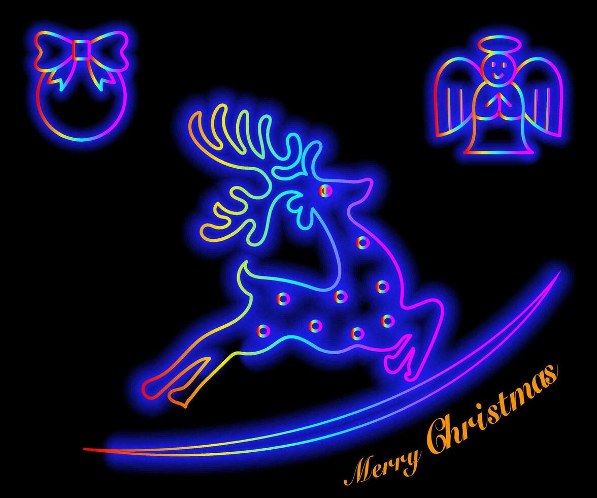 resumen neón lámpara Navidad forma antecedentes objeto brillante icono. Navidad objetos en vívido colores. festivo abeto con neón ligero. icono colocar, firmar, símbolo para ui vector ilustración