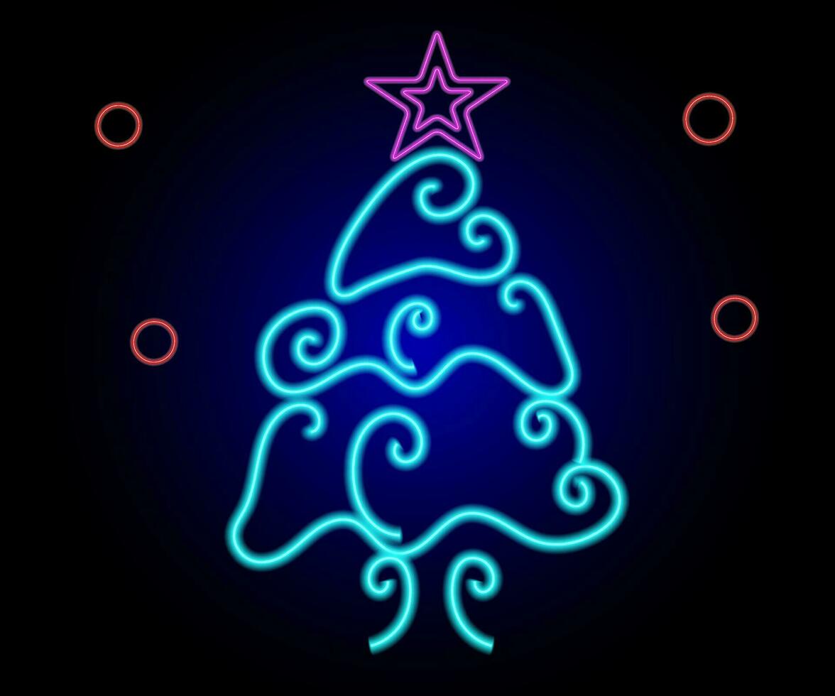 neón Navidad árbol con estrella, brillante icono. neón nuevo año árbol silueta, contorno Navidad árbol en vívido colores. festivo abeto con neón ligero. icono colocar, firmar, símbolo para ui vector ilustración