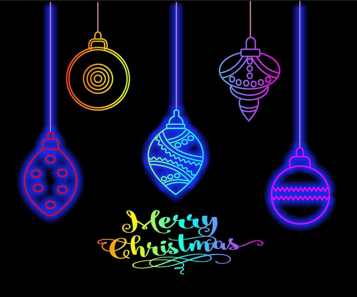 Abstract neon lamp christmas shape background object glowing icon. Christmas objects in vivid colors. Festive fir with neon light. Icon set, sign, symbol for UI. Vector illustration