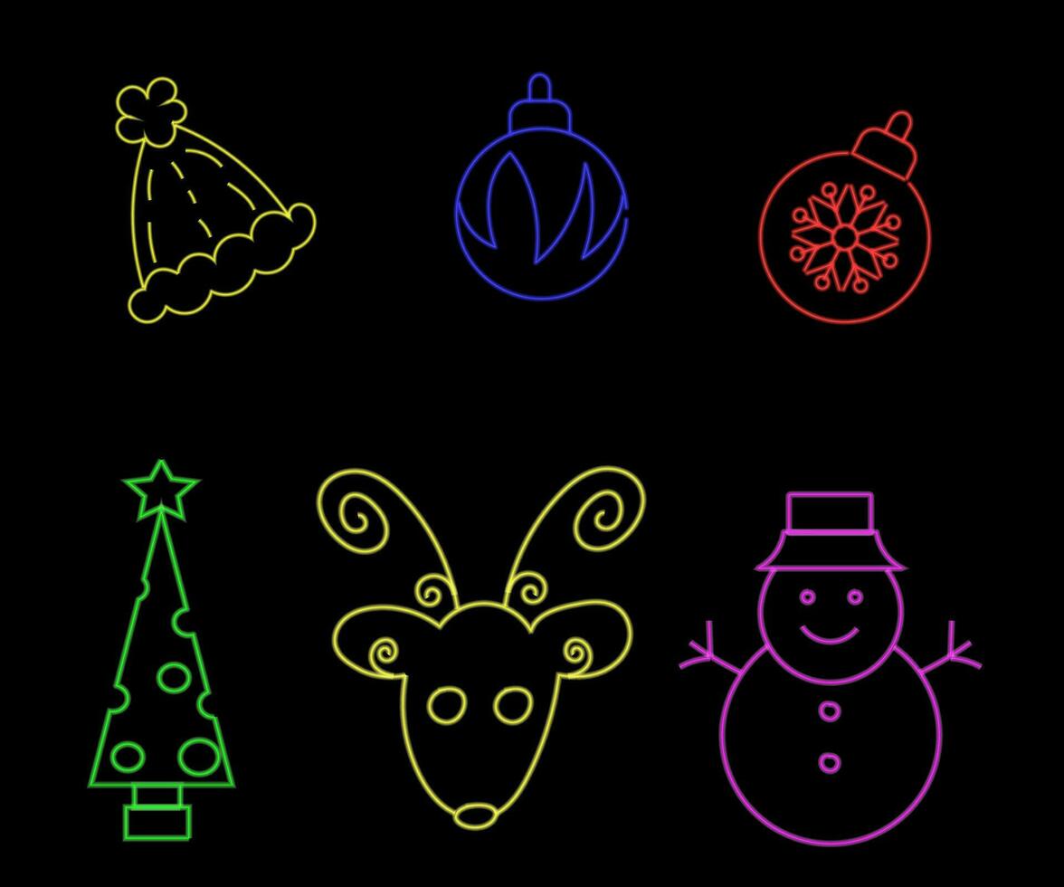 Neon Christmas tree with star, glowing icon. Neon New Year tree silhouette, outline Christmas tree in vivid colors. Festive fir with neon light. Icon set, sign, symbol for UI. Vector illustration