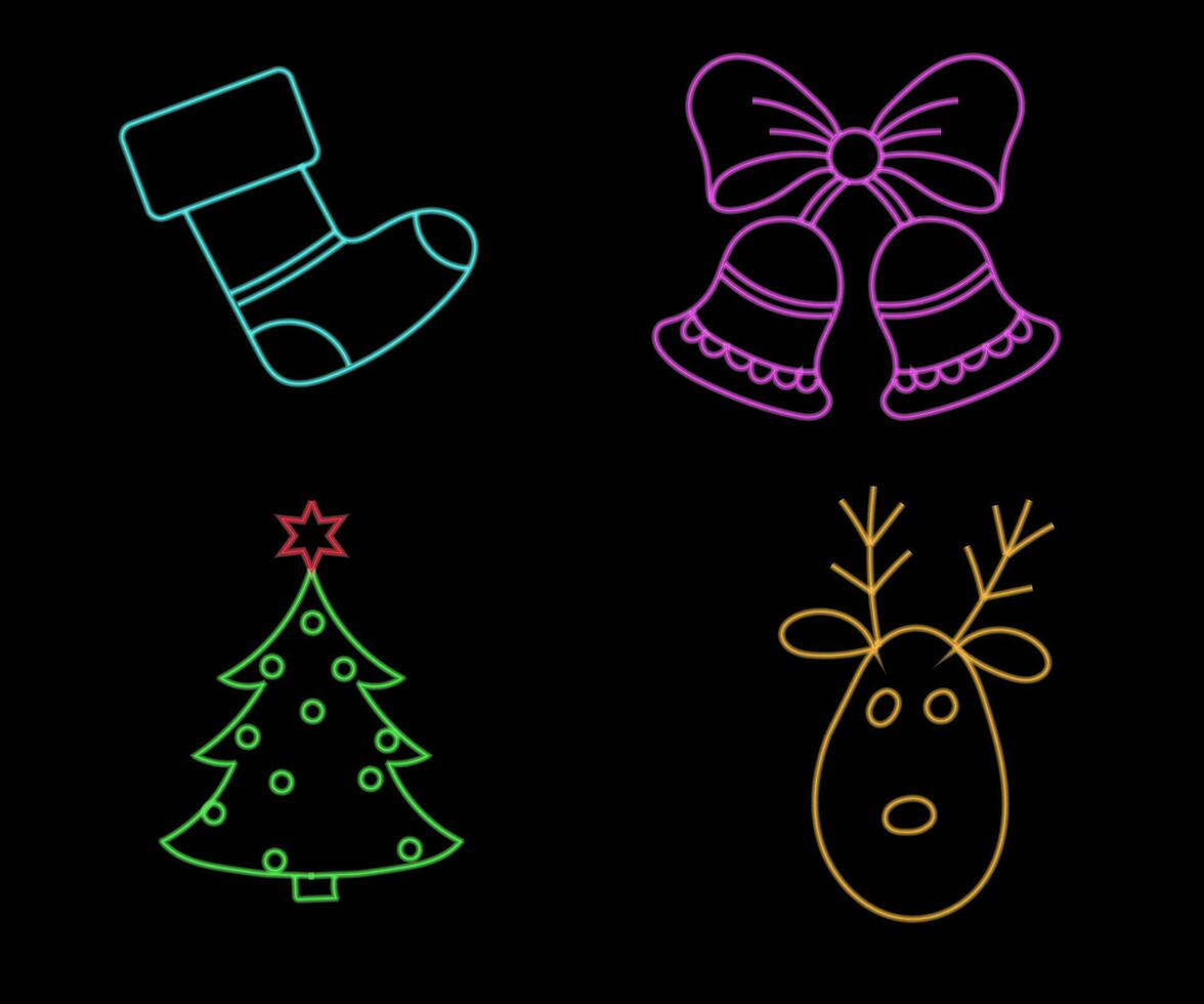 Neon Christmas tree with star, glowing icon. Neon New Year tree silhouette, outline Christmas tree in vivid colors. Festive fir with neon light. Icon set, sign, symbol for UI. Vector illustration