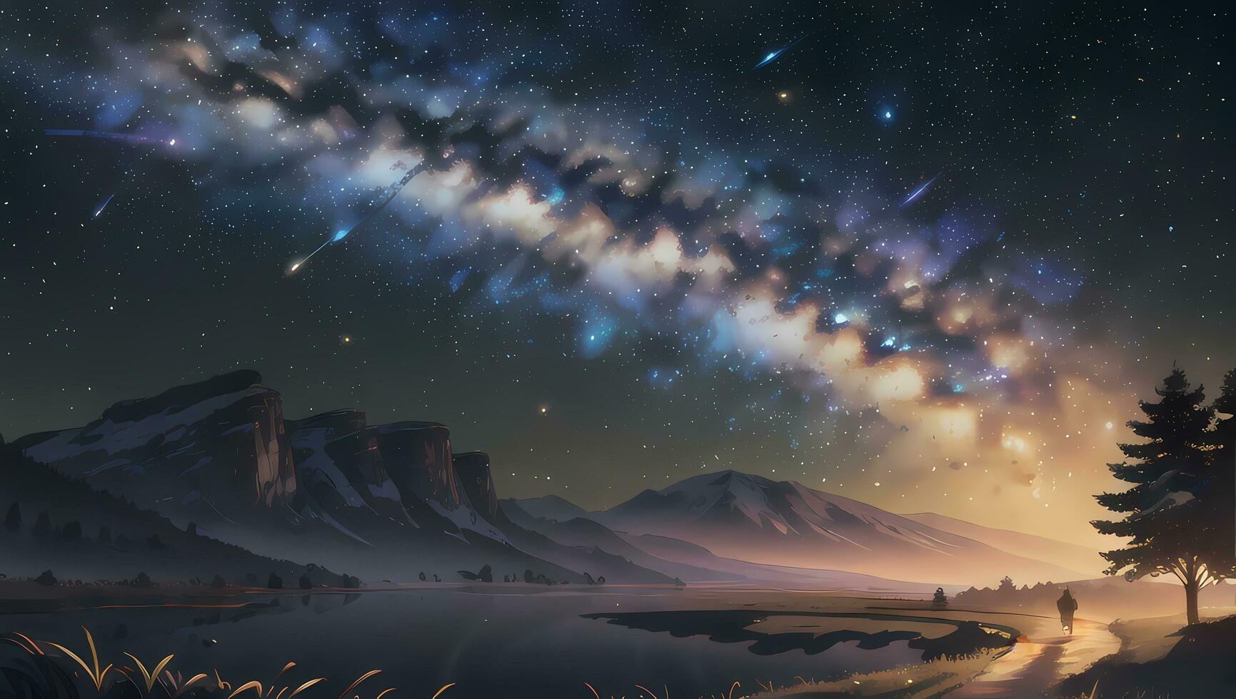 Starry Night Milky Way Dark Sky Visual Novel Anime Manga Background Wallpaper photo