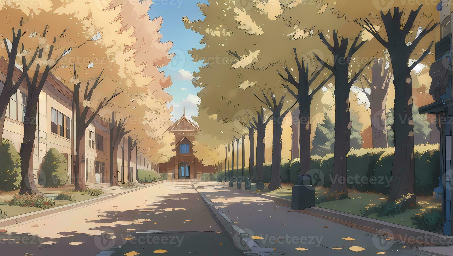 University School Complex Visual Novel Anime Manga Background Wallpaper On a Sunny Day photo