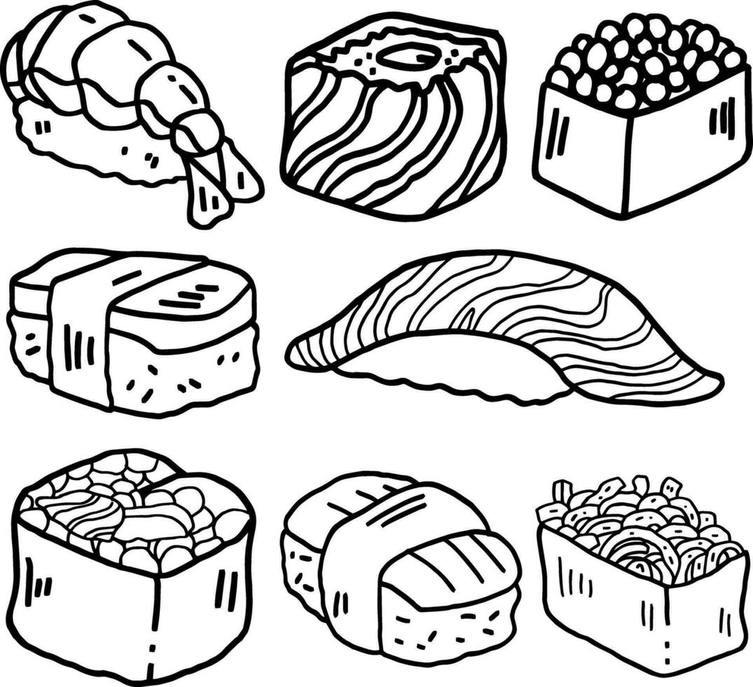 hand drawn sushi line for templates. vector