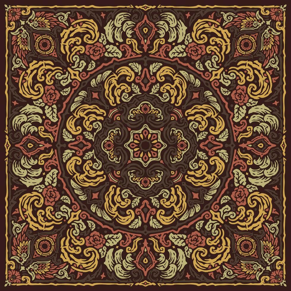 Abstract Swirl Damask pattern, Vintage Mediterranean Brown Seamless Ornament Bandana vector
