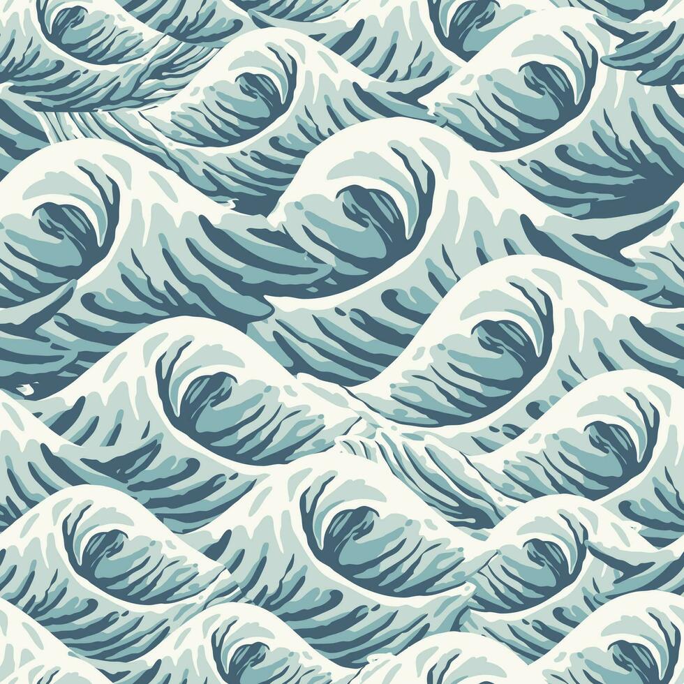 Japanese Curl Storm Wave Vintage Style Seamless Pattern vector