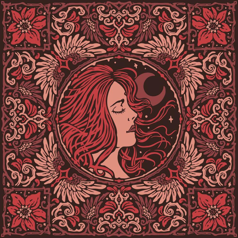 Abstract Beautiful Lady Damask vintage Style Pattern Bandana vector