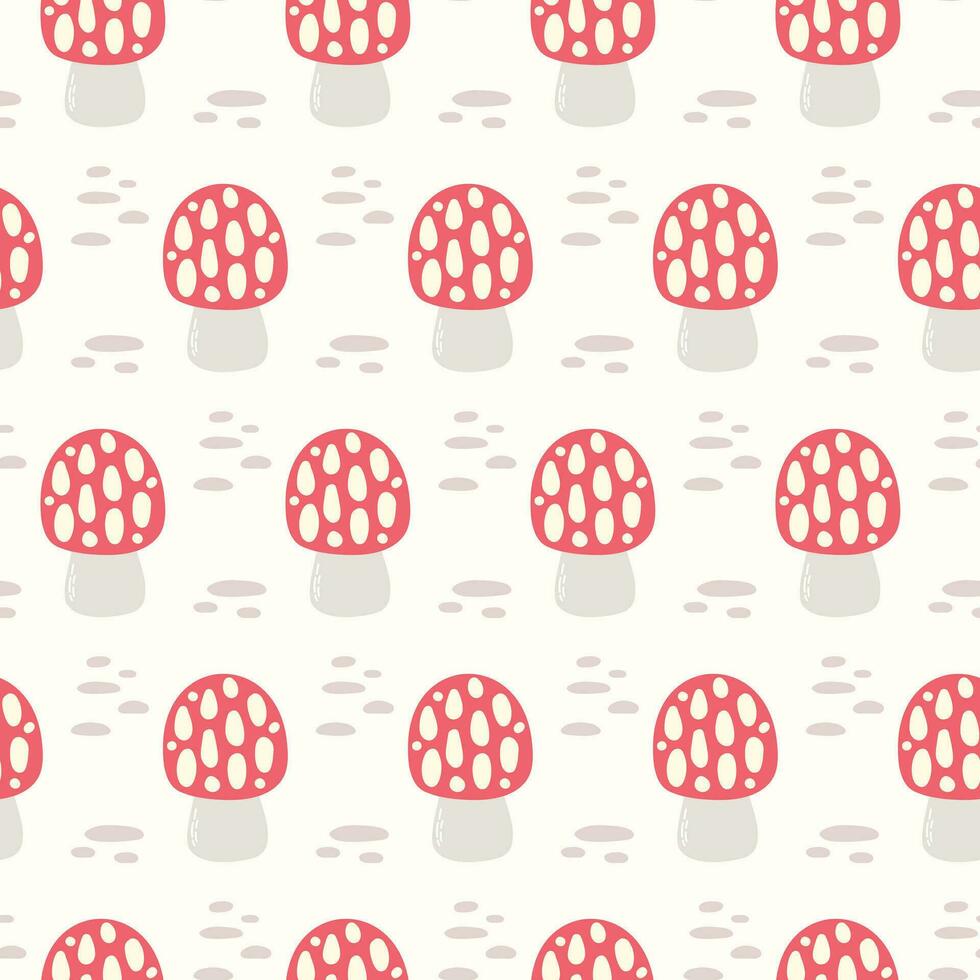 Seamless pattern with doodle cute mushrooms on isolated background. hand drawing. Hand drawn background for Autumn harvest holiday, Thanksgiving, Halloween, seasonal, textile, scrapbooking. vector