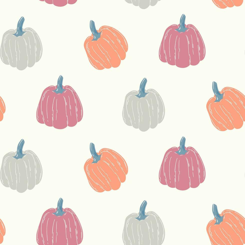 Seamless pattern of Autumn pumpkins on isolated background. Background for Autumn harvest holiday, Thanksgiving, Halloween, seasonal, textile, scrapbooking. vector