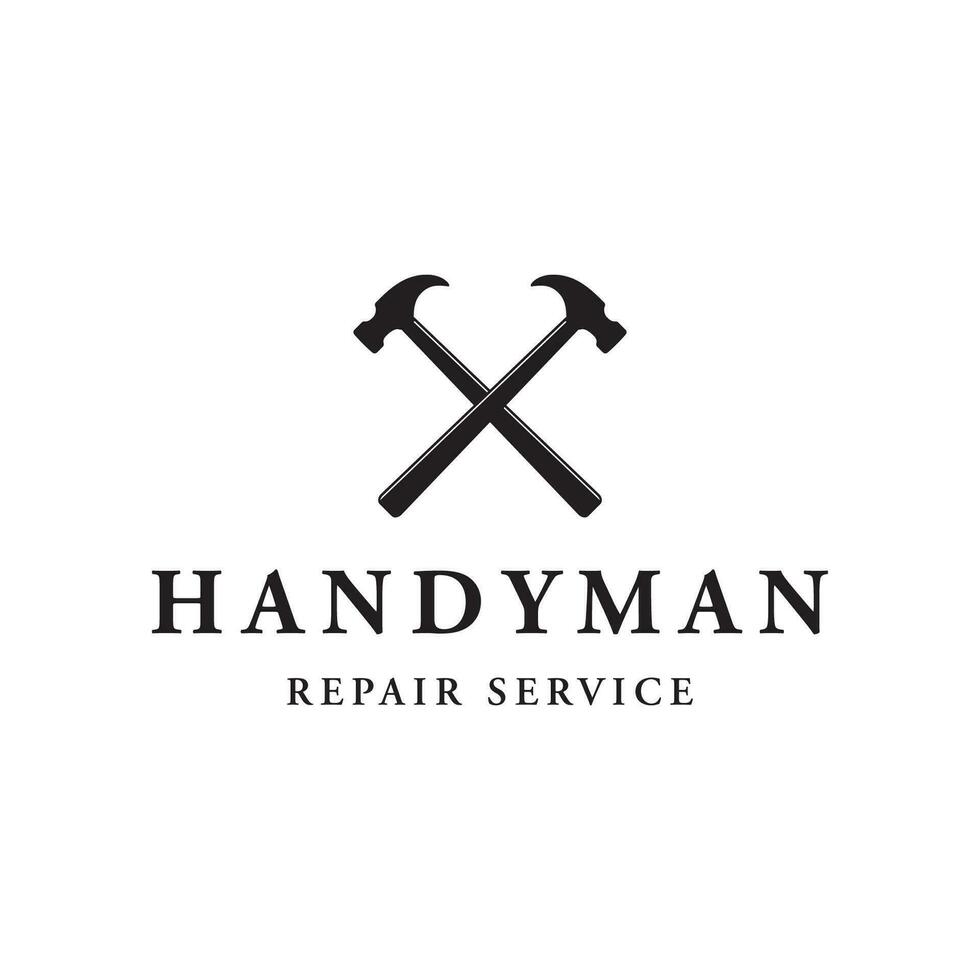 Retro vintage crossed hammer and nails logo template design.Logo for home repair service, carpentry,badges, woodworking. vector