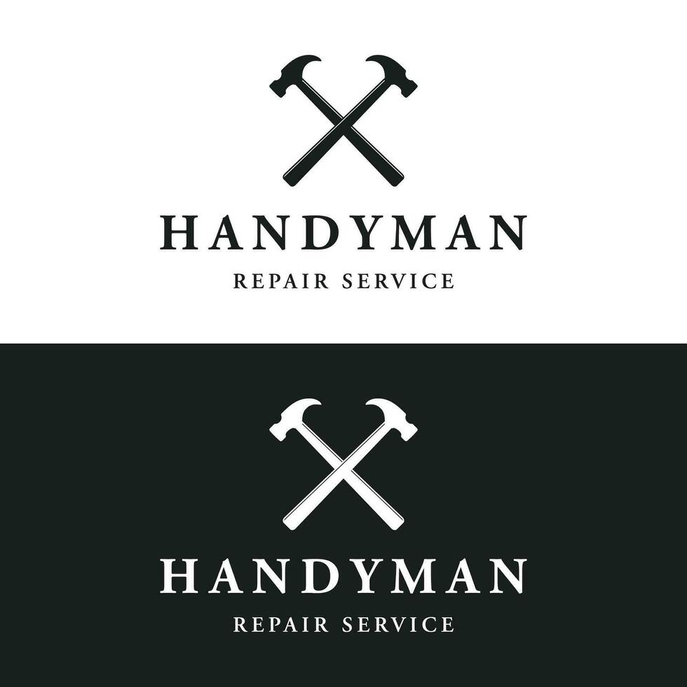 Retro vintage crossed hammer and nails logo template design.Logo for home repair service, carpentry,badges, woodworking. vector