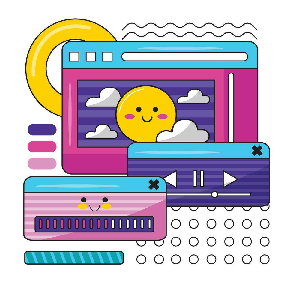 Colorful Retro Computer Sticker Illustration vector