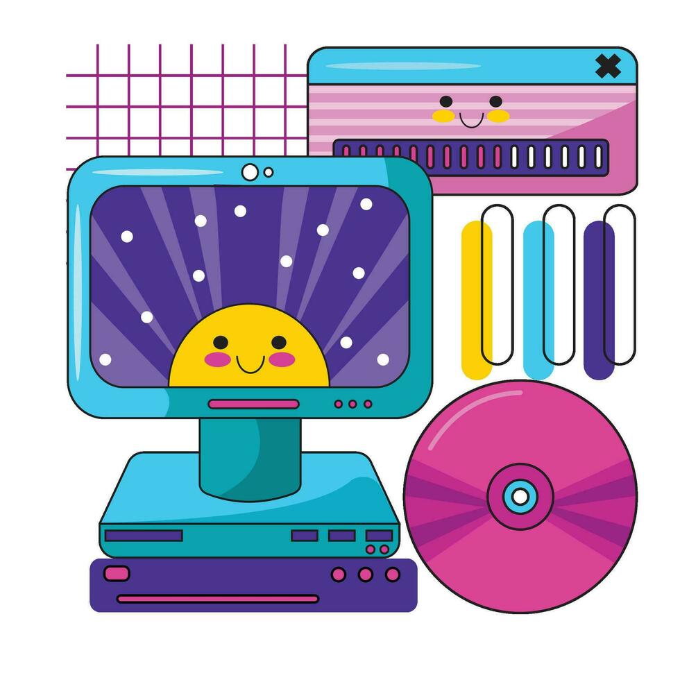 vistoso retro computadora pegatina ilustración vector