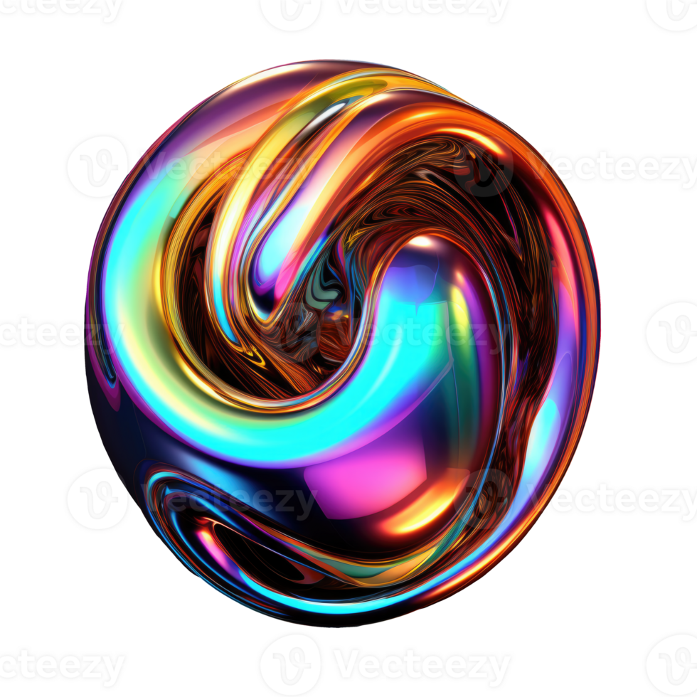 3D Iridescent Abstract Shape Isolated PNG - Generative AI