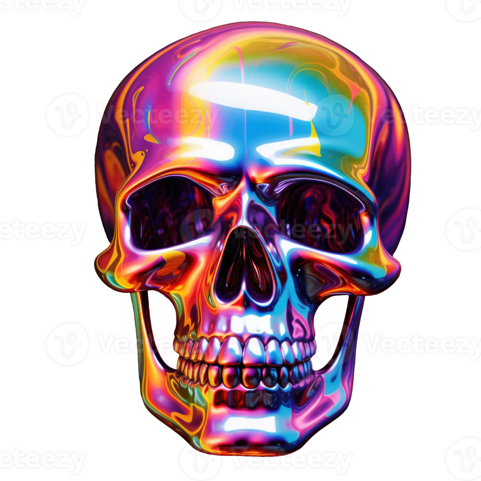 Iridescent 3D Fluid skull Shape Isolated AI Generative png