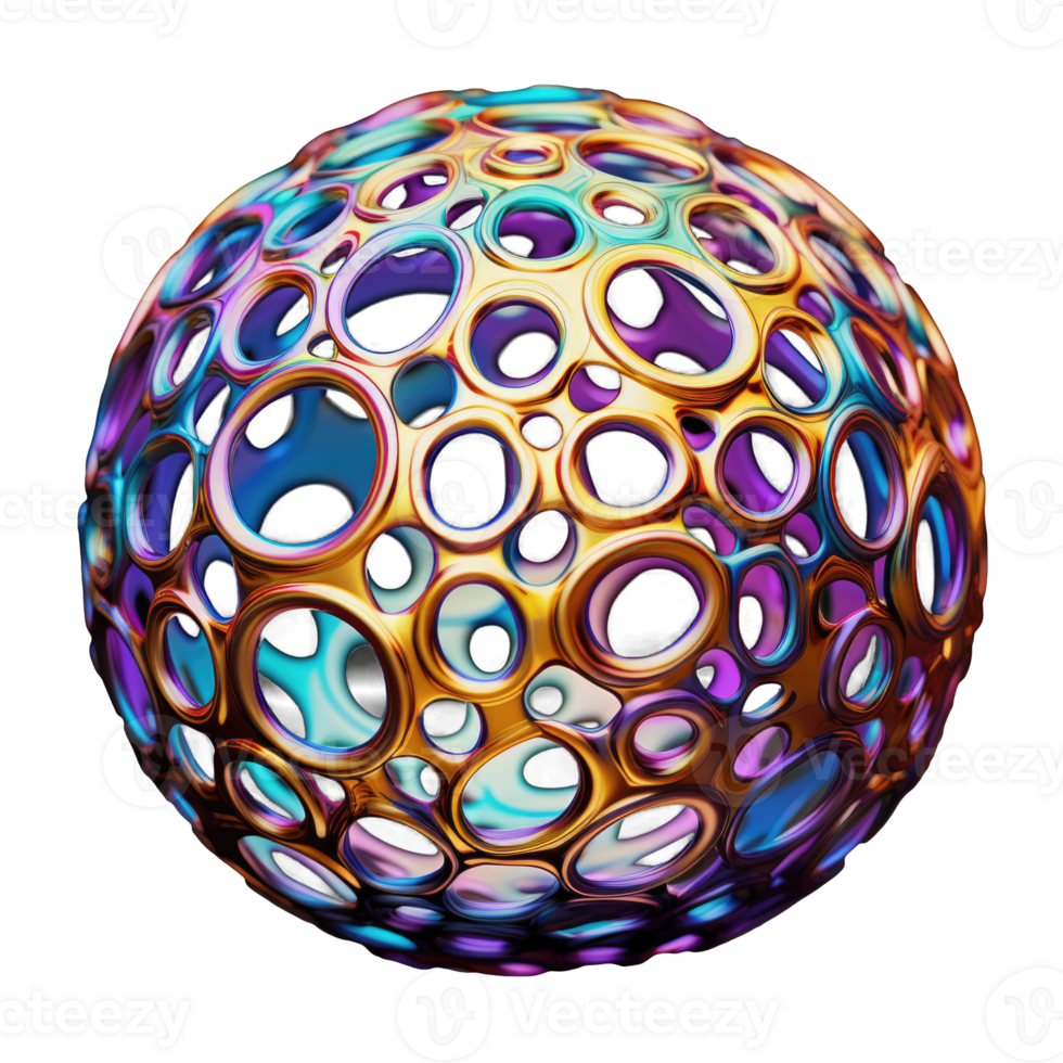3D Iridescent Abstract Sphere Isolated PNG - AI Generative