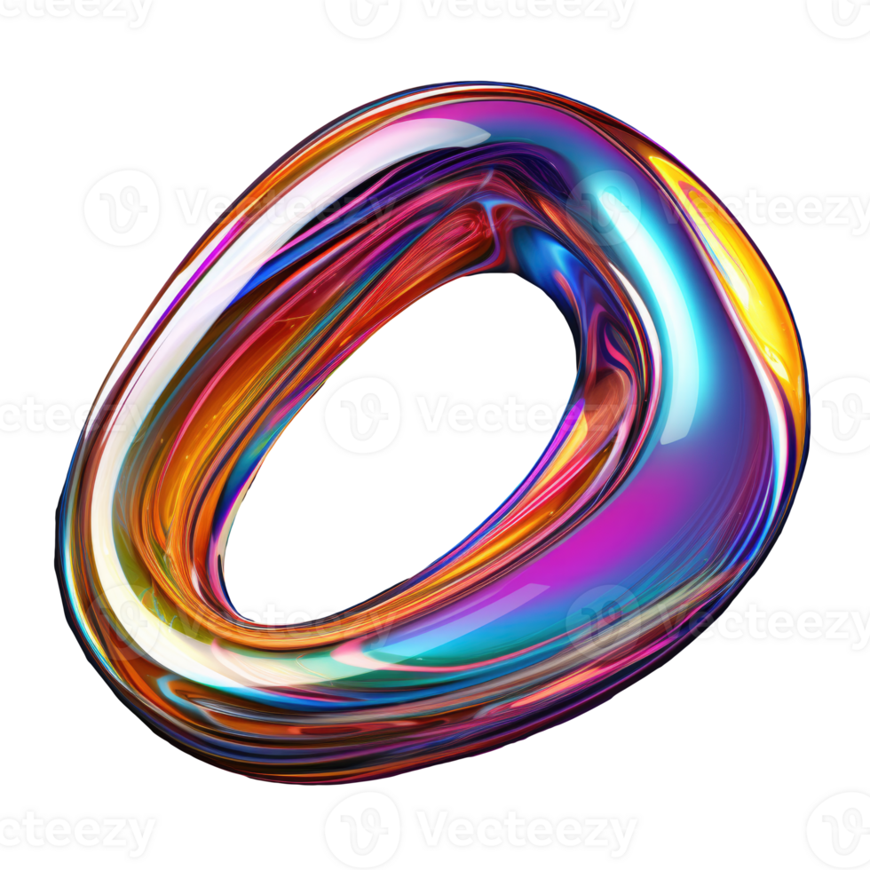 3D Iridescent Abstract Shape Isolated PNG - Generative AI