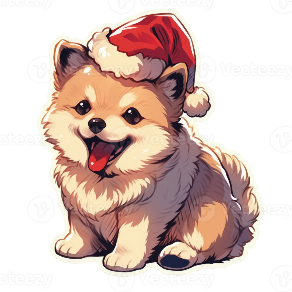 Dog With Christmas Hat Isolated PNG - Generative AI