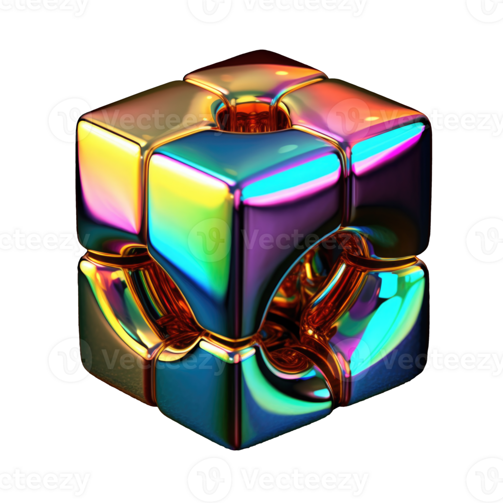Iridescent 3D Cube Abstract Shape Isolated AI Generative png