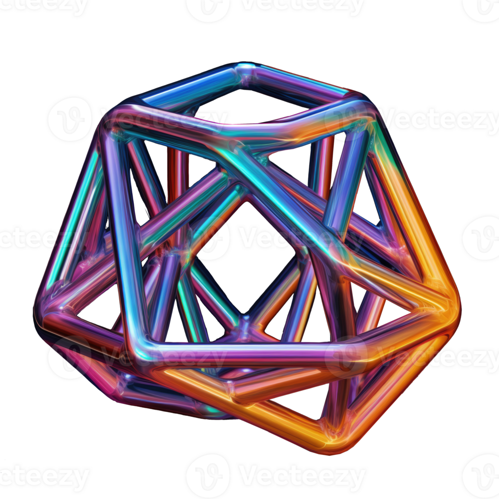 3D Iridescent Abstract Shape Isolated PNG - AI Generative