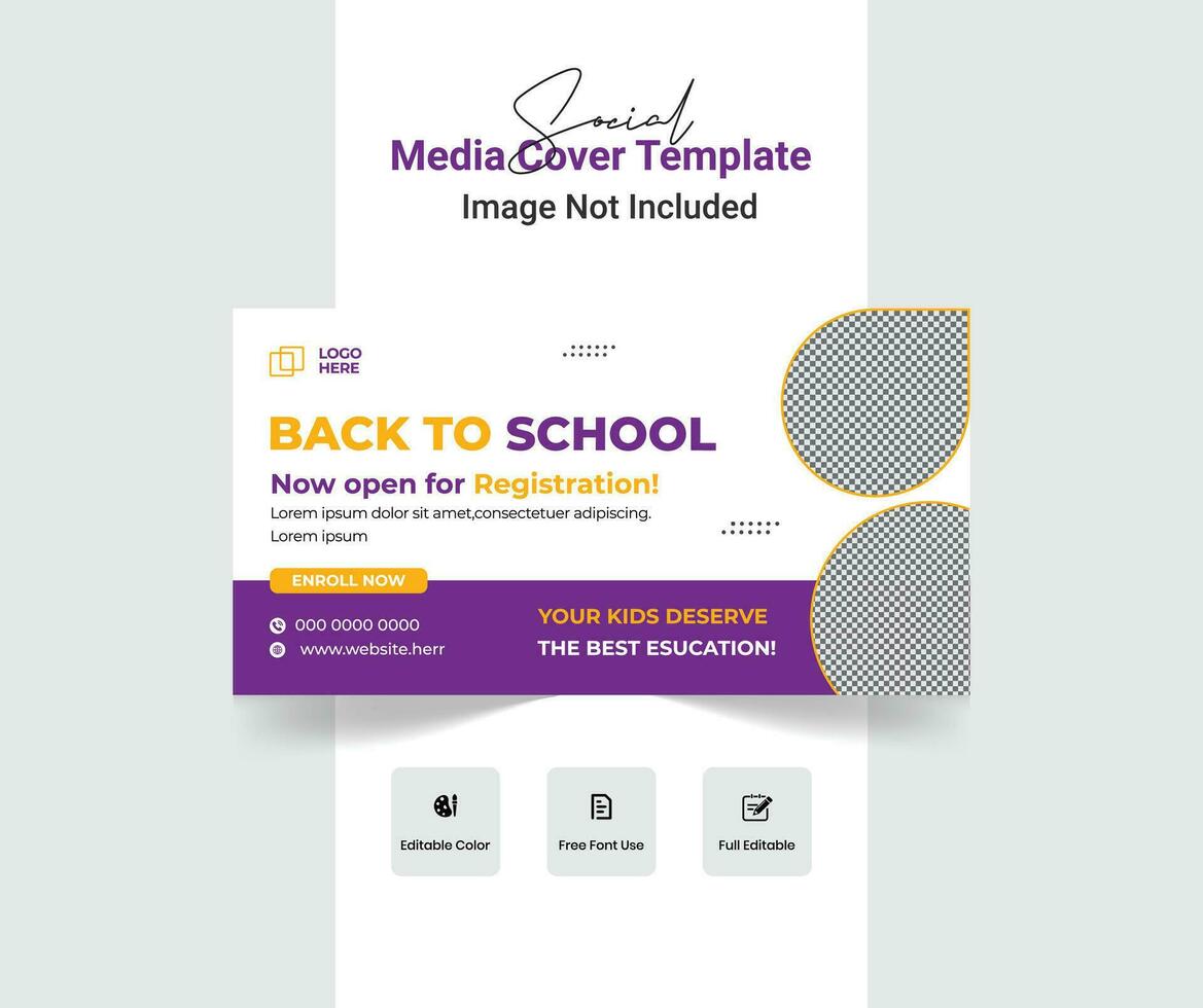 Back to school social media cover template,School admission social media cover design. vector