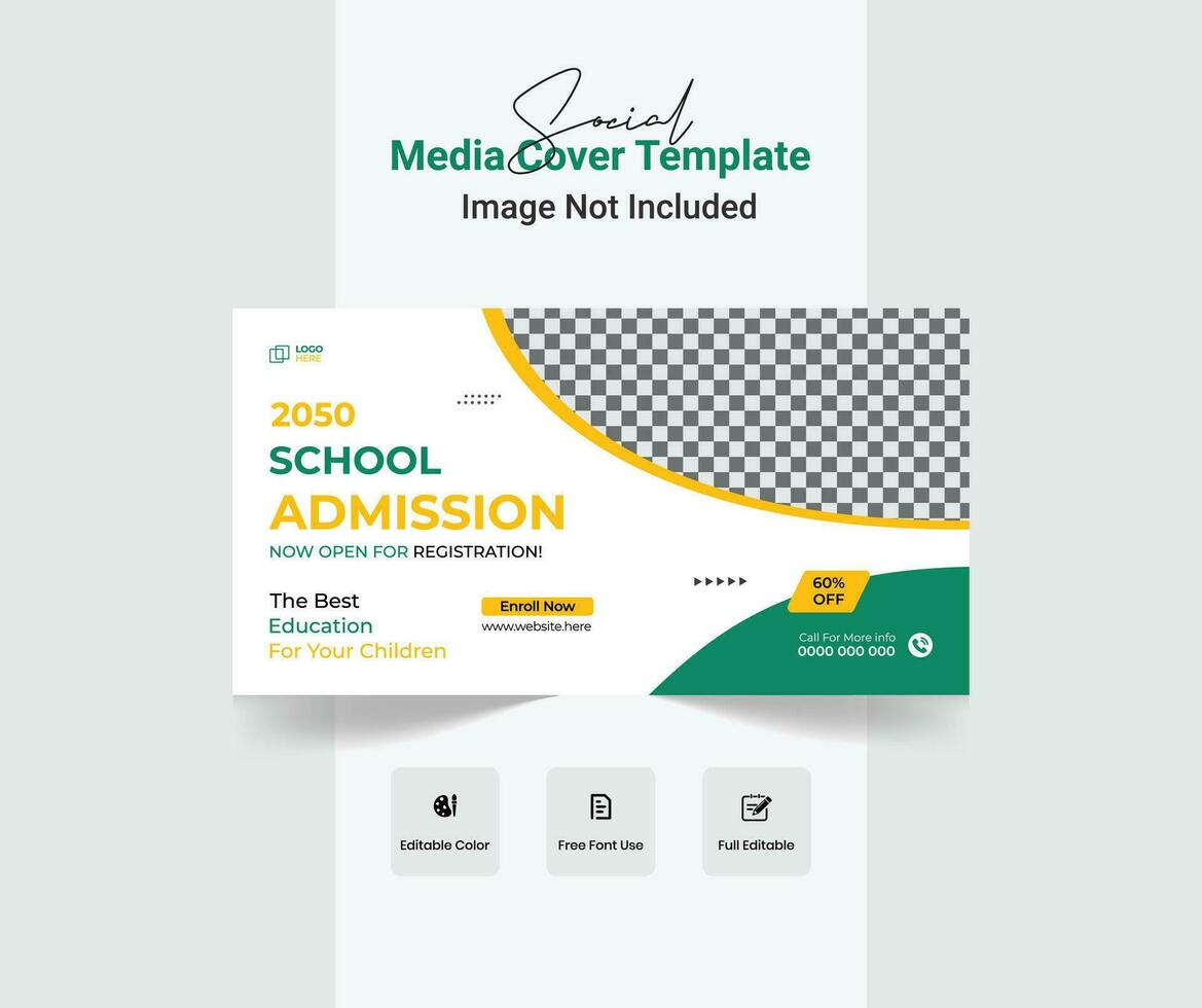 Back to school social media cover template,School admission social media cover design. vector