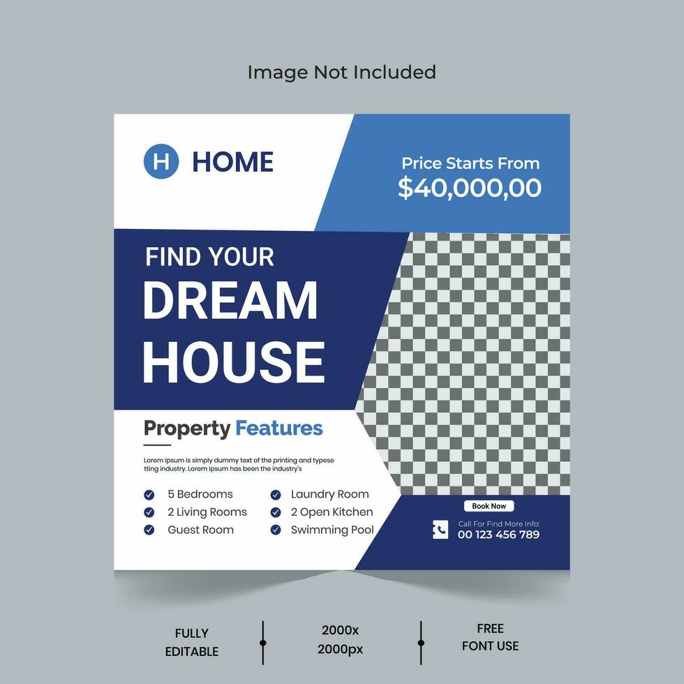 Real Estate post design,Real estate house social media post or square banner template vector