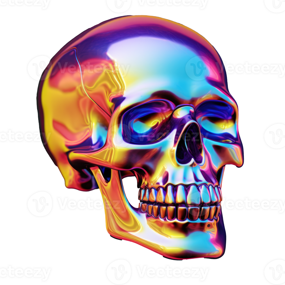 Iridescent 3D Fluid Skull Isolated AI Generative png