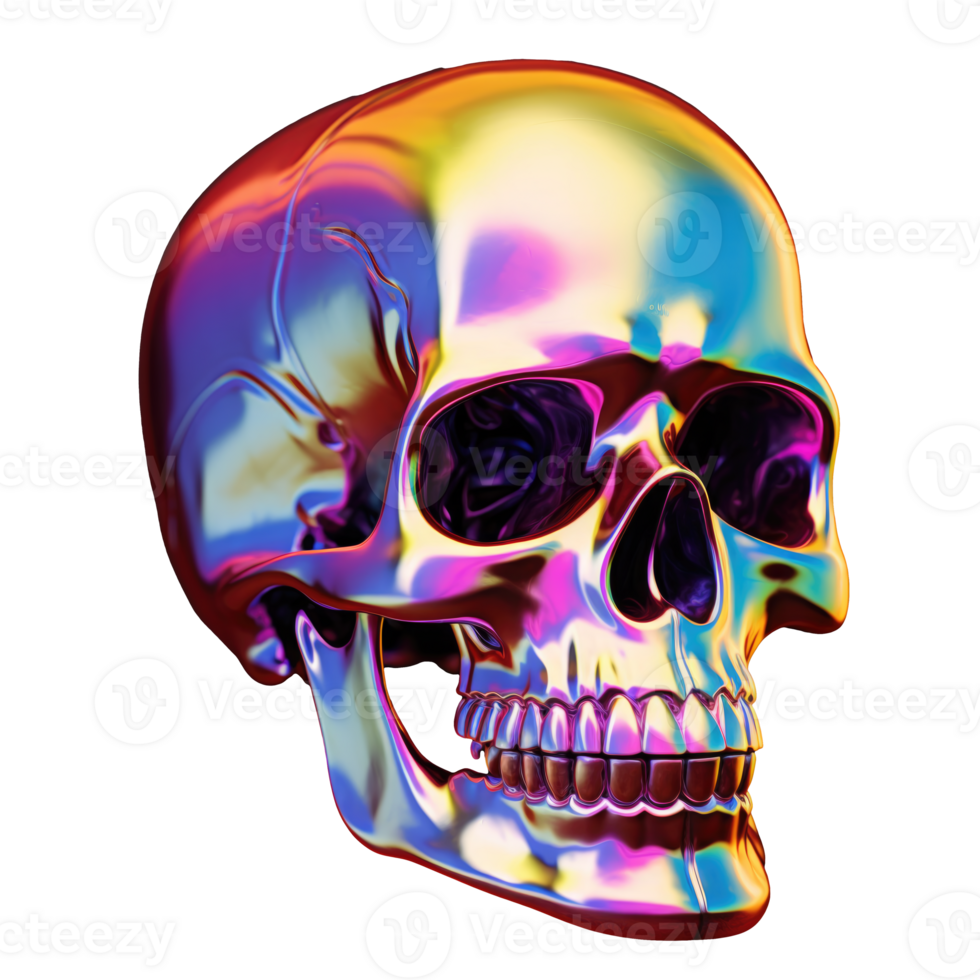 3D Iridescent Skull Shape Isolated PNG - AI Generative