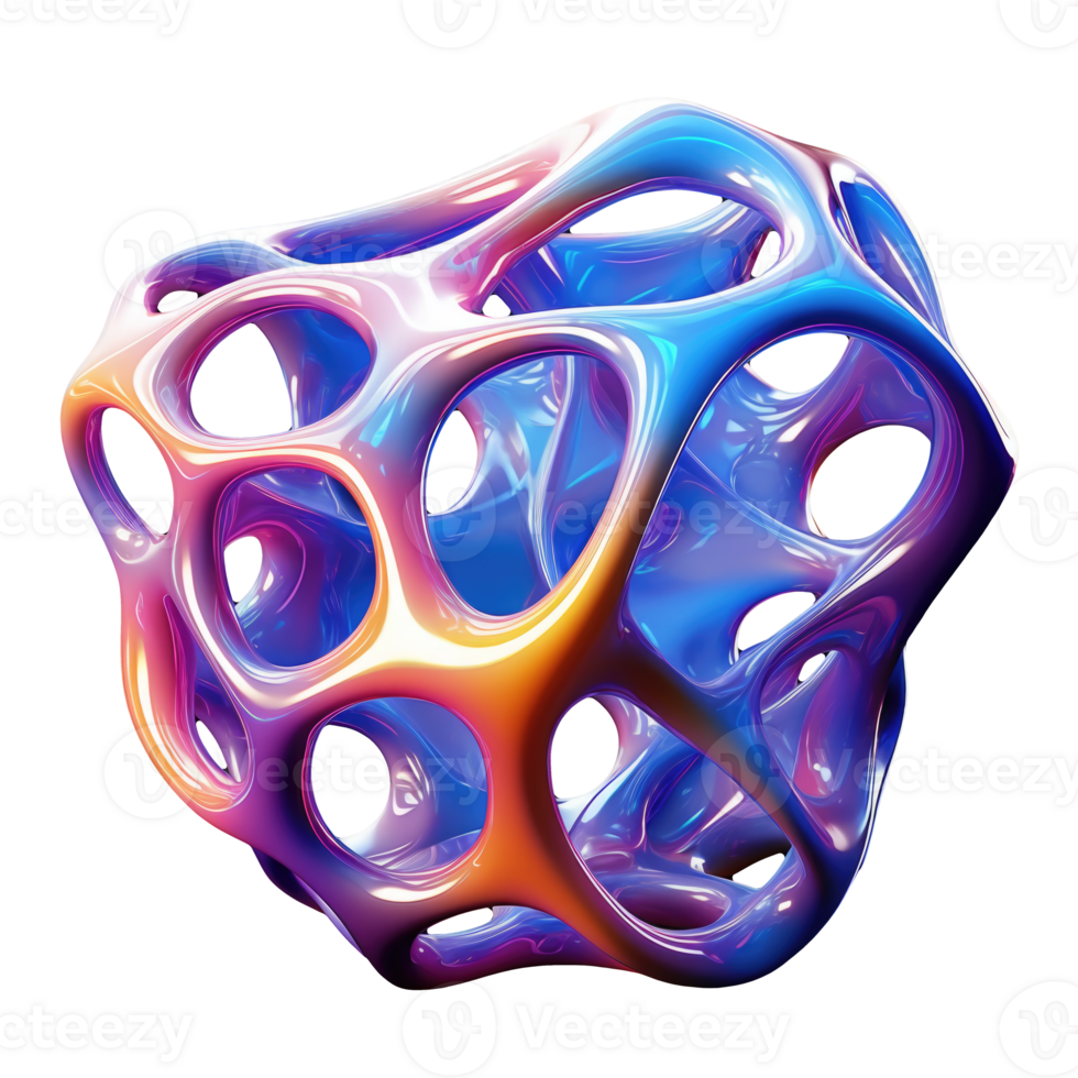 3D Iridescent Abstract Shape Isolated PNG - Generative AI