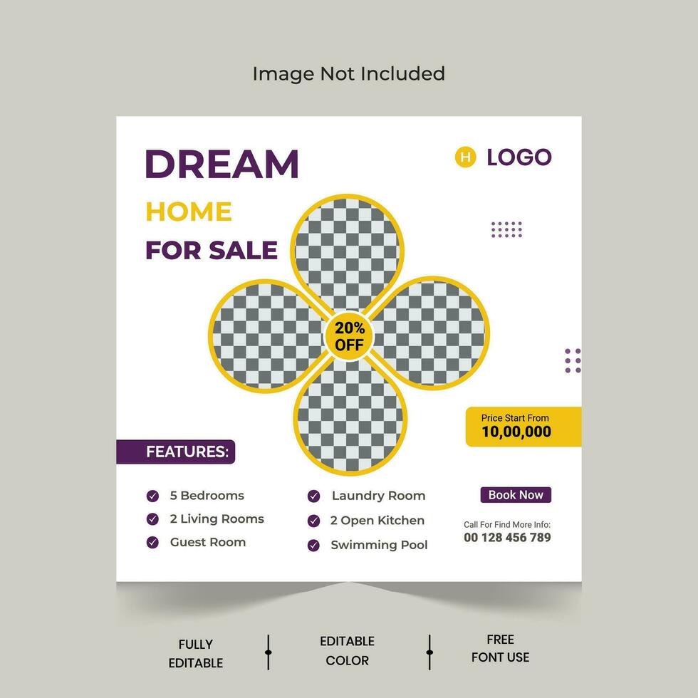 Real Estate post design,Real estate house social media post or square banner template vector