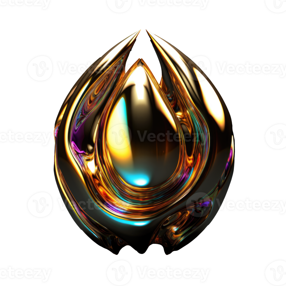 3D Iridescent Abstract Shape Isolated PNG - AI Generative