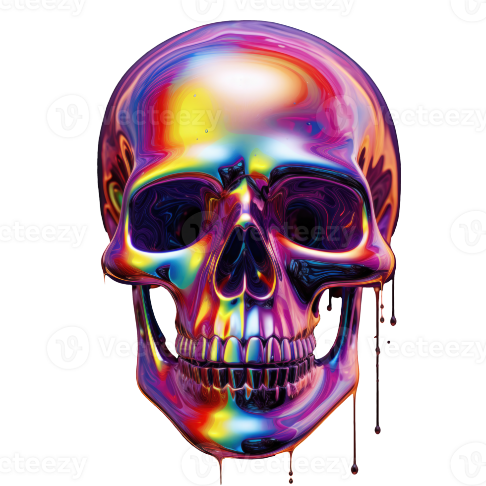 Iridescent 3D Fluid skull Shape Isolated AI Generative png
