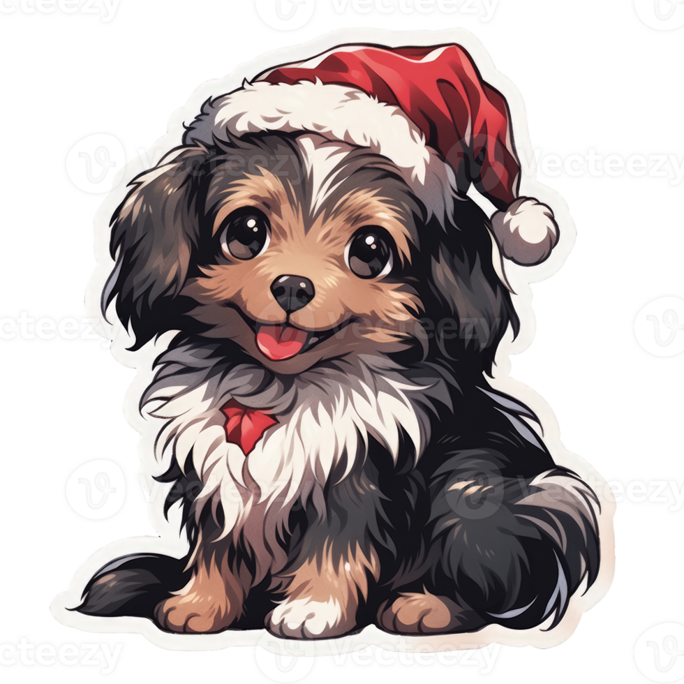 Dog With Christmas Hat Isolated PNG - Generative AI