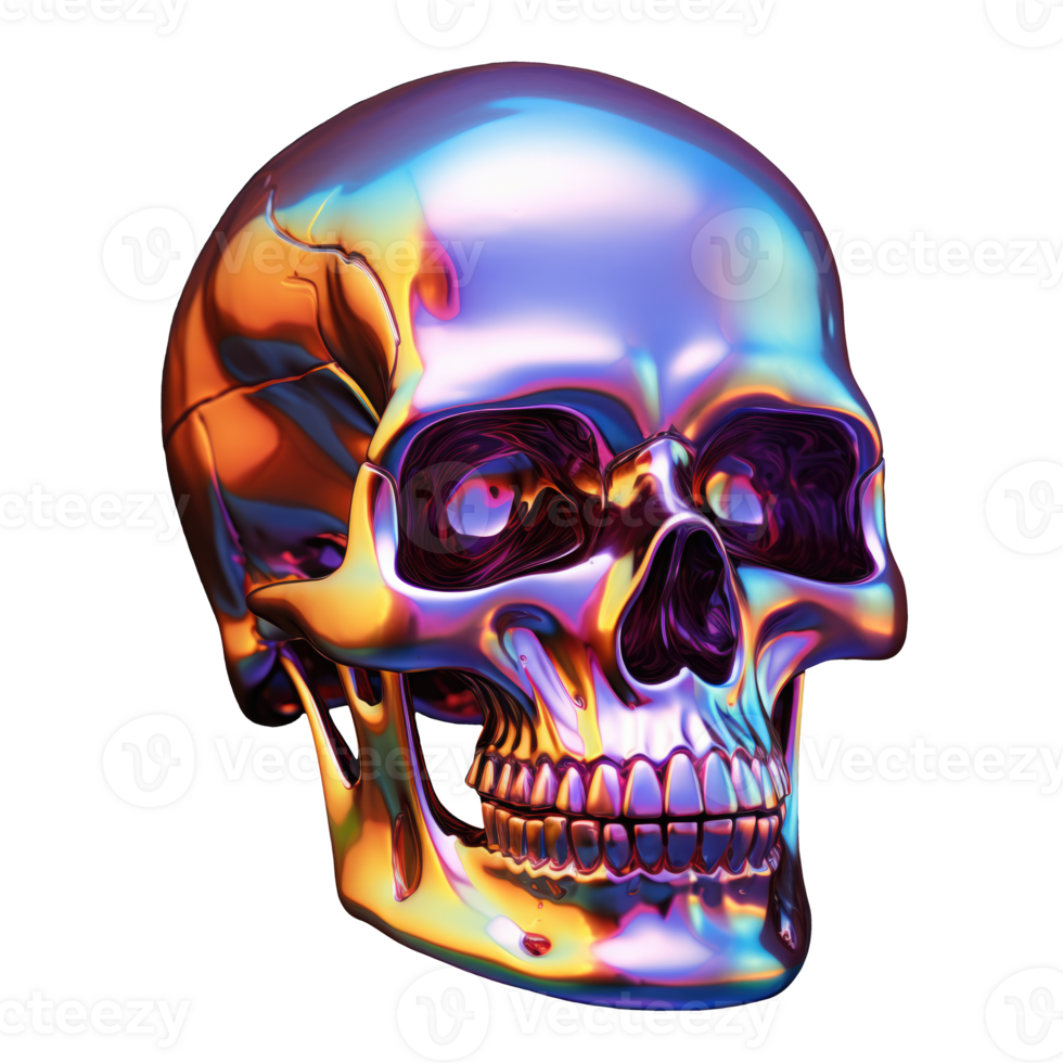 Iridescent 3D Fluid Skull Shape Isolated AI Generative png