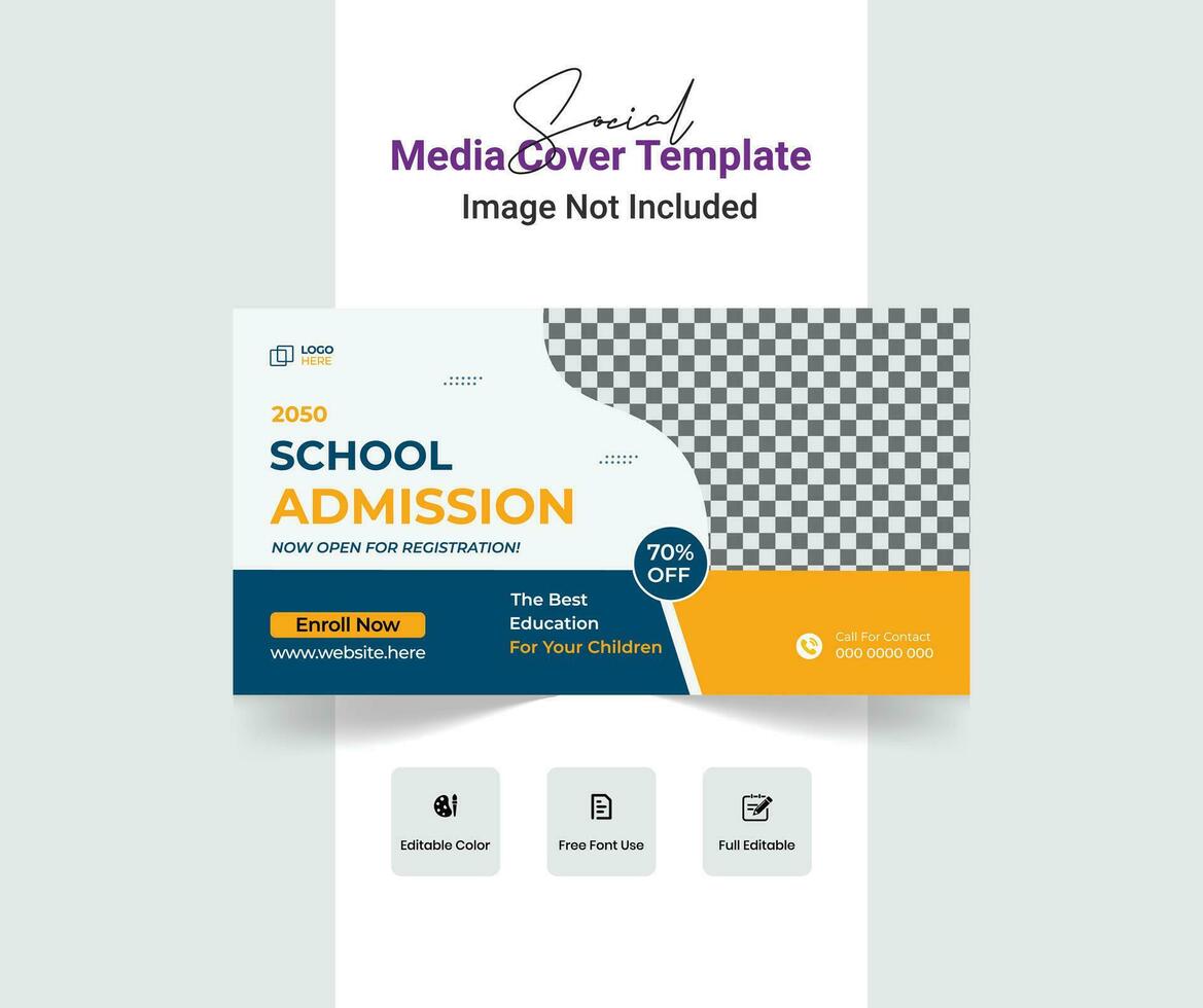 Back to school social media cover template,School admission social media cover design. vector