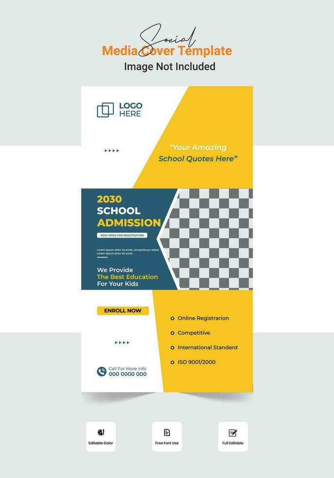 Back to school story template, School admission social media stories design. vector